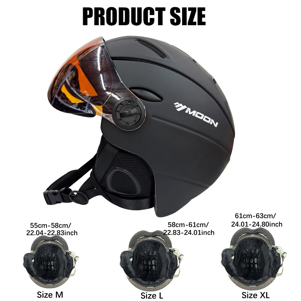 MOON Professional Half-Covered Ski Helmet Integrally-Molded Sports Man Women Snow Skiing Snowboard Helmets With Goggles Visor