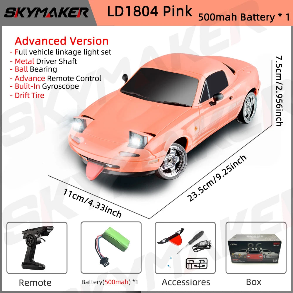 Skymaker LDRC LD1804 1/18 RC Drift Car MX5 2.4GHz RWD With ESP Gyroscope On-Road LED Lights Full Scale RC Cars Children Toy Gift