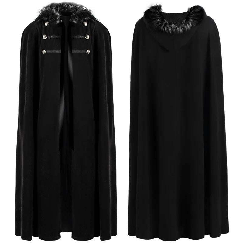 Cosplay Hallween Unisex Medieval Steampunk Winter Cape Maxi Larp Pirate Cloak Halloween Fur Hooded Long Gothic Jacket