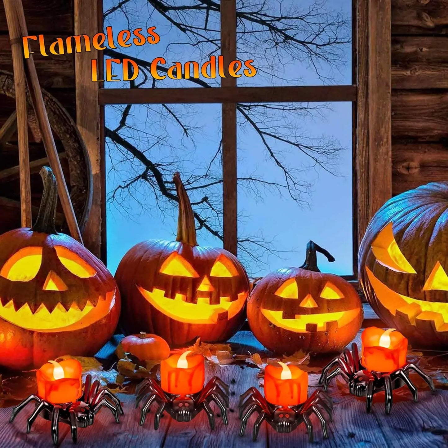 Halloween Spider Candle Lights, Halloween Orange Flameless Candle Lights LED Lights Halloween Lights Holiday Decoration Lights F