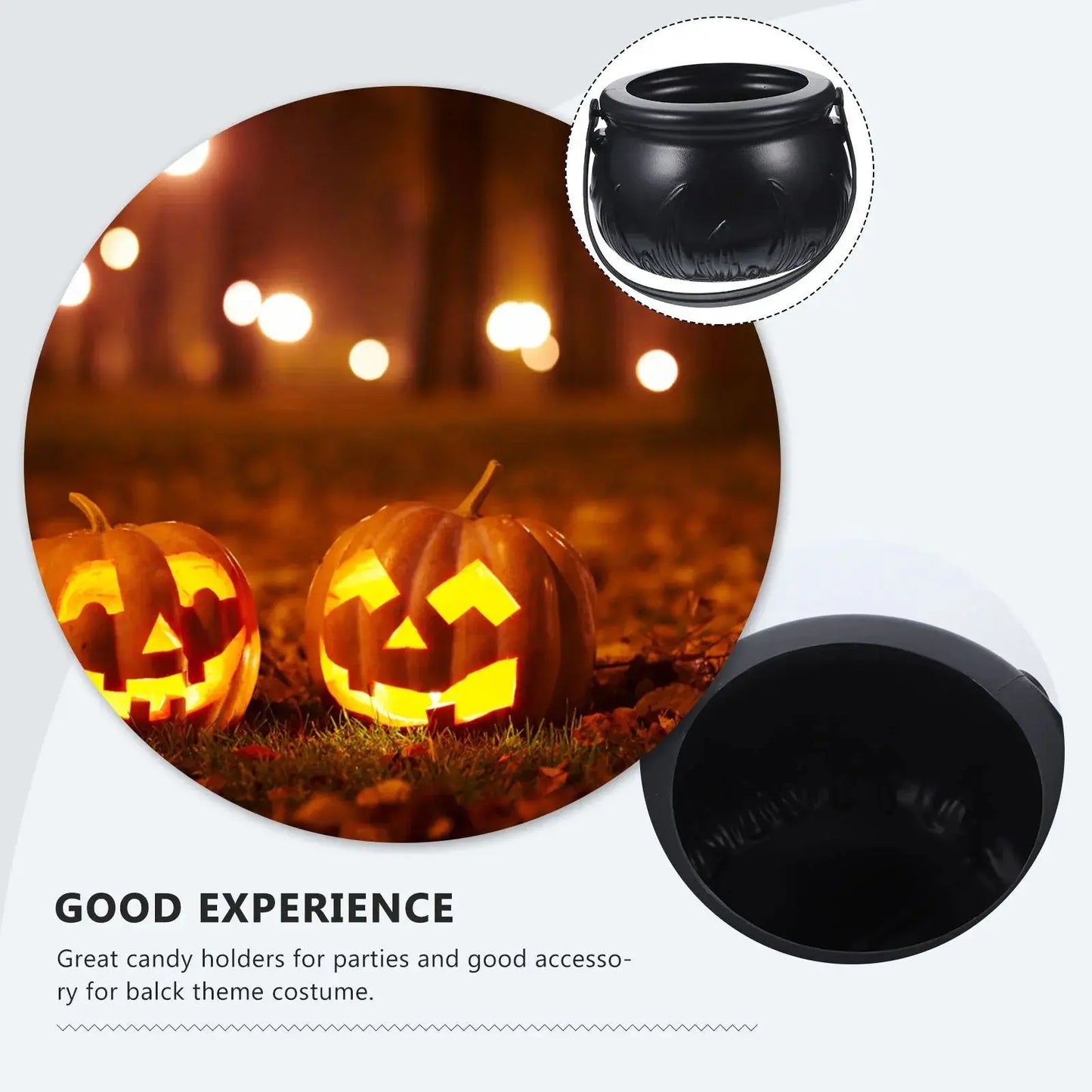 Candy Pot Halloween Flame Stripes Bucket Witch Basket Black Pot Kettle Trick Pumpkin Holder Goodie Photo Costume Decorate 