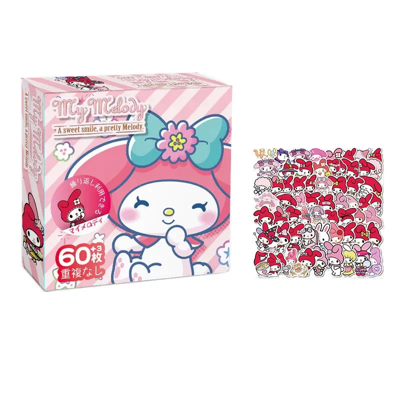 60Pcs Anime Stickers Sanrio Accessories Y2K Hello Kitty Things Kuromi Stickers Waterproof Cinnamoroll Pochacco Stickers Kid Toy