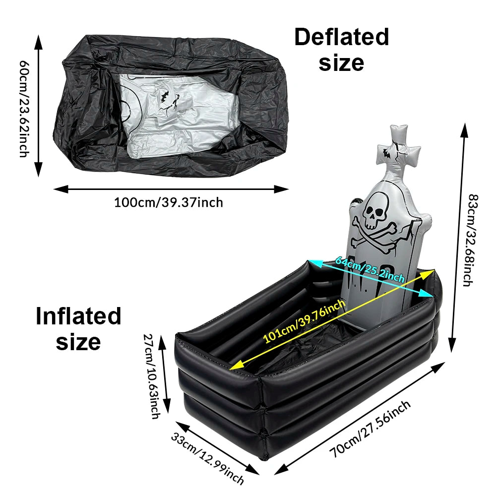 1pcs Inflatable Skeleton Tombstone Ice Bar PVC Coffin Prop Suitable for Halloween Decorations and Festival Atmosphere Decoration