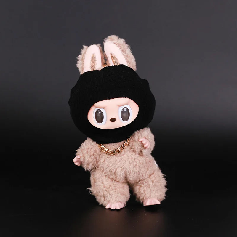 15 17cm for Labubu Doll Clothes Korean Kpop Jacket Squid Game Jumpsuit Clothing Cool Black Mask Heargear Dollhouse Accessories