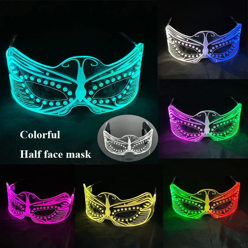 2025 Halloween Christmas Glow Supplies Party Half Face Mask Colorful Luminous LED Neon Light Mask Nightclub Bar Music Decor Prop
