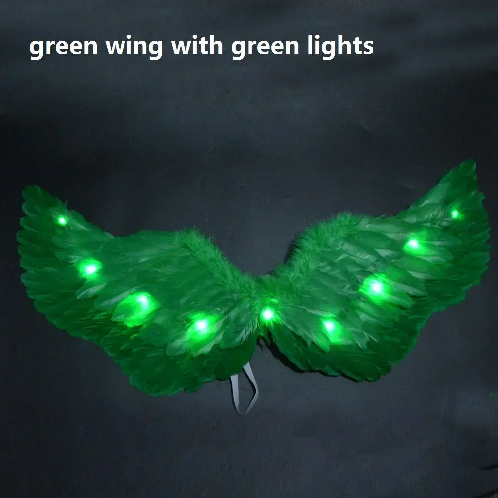 Women Girl LED Glow Light Up Angel Feather Wing Fairy Wings Props Birthday Wedding Party Christmas Halloween Costume Cosplay