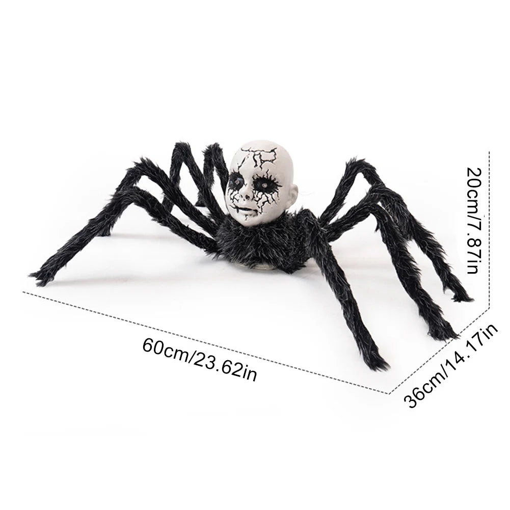 Halloween Animatronic Doll Face Spider Sound Activated Scary Walking Spider Haunted House Prop Halloween Party Decoration