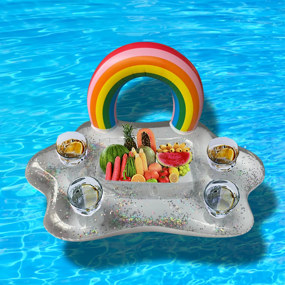 Inflatable Pool Float Beer Drinking Cooler Table Summer Bar Tray Beach Swimming Ring Party Bucket Cup Holder for Swimming Pool