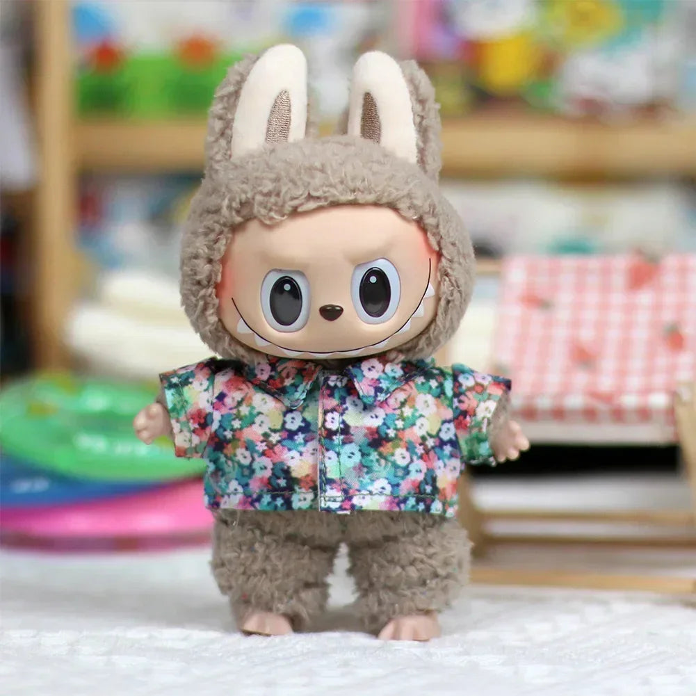 17cm Mini Plush Doll's Clothes Outfit Accessories for Korea Kpop Exo Labubu Idol Flower Shirt Leather Jacket Skirt Clothing Gift