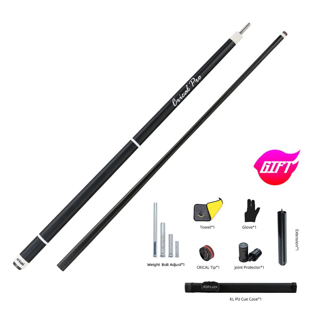 CRICAL CL-PRO Carbon Fiber Pool Cue Stick With 12.5mm Tip 3 * 8/8 Joint Pin Low Deflection for Professional 1/2 Billiard Cue