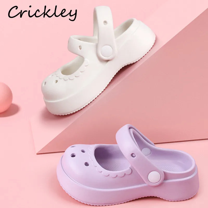 Summer Solid Girls Slippers EVA Soft Anti Slip Platform Kids Clogs Shoes Waterproof Hollow Out Garden Beach Children Slippers