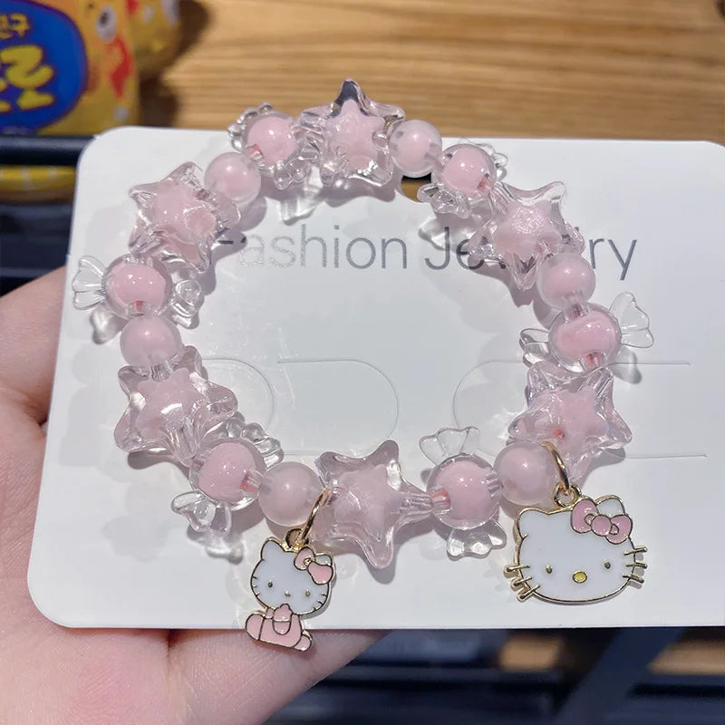 Sanrio Hello Kitty Beads Bracelets Bangle Cinnamoroll Kuromi Accessories Hello Kitty Things Bangle Sweet Y2K Kawaii Melody Gifts