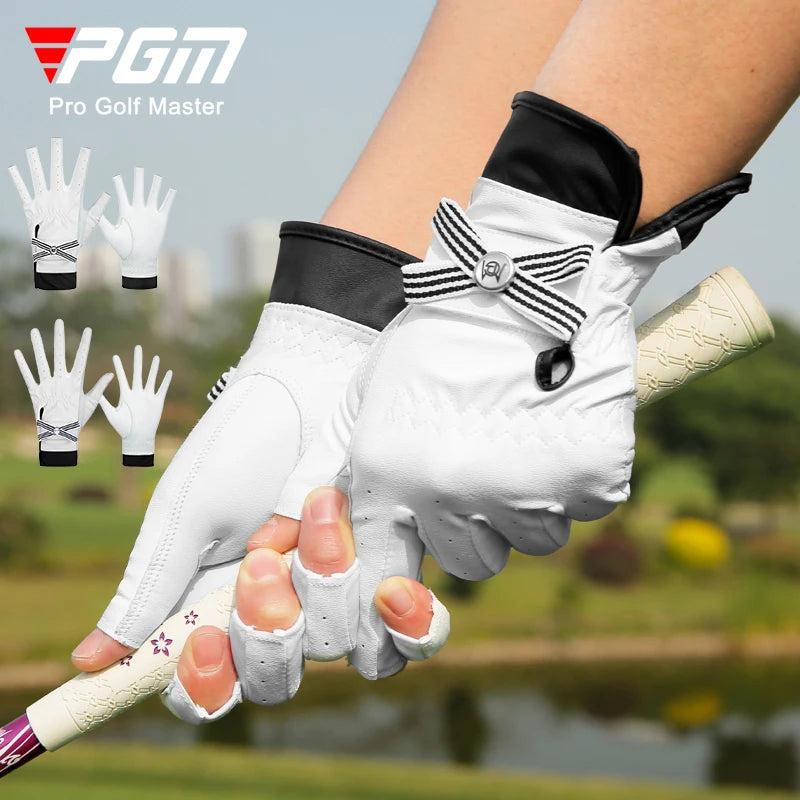 PGM 1 Pair Women Lambskin Leather Golf Gloves With Mark Ladies Breathable Open Finger Mittens Right and Left Hand Sport Gloves