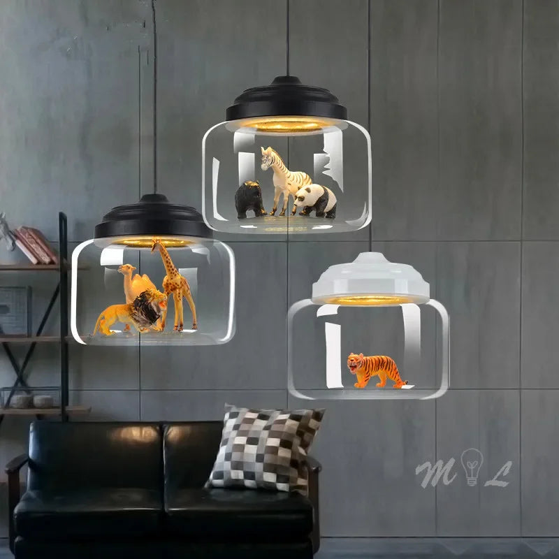 Nordic Cartoon Pendant Lights Led Lighting Cute Animal Hanging Lamps for Children Room Light Glass Lamp Bedroom Home Decor Gift