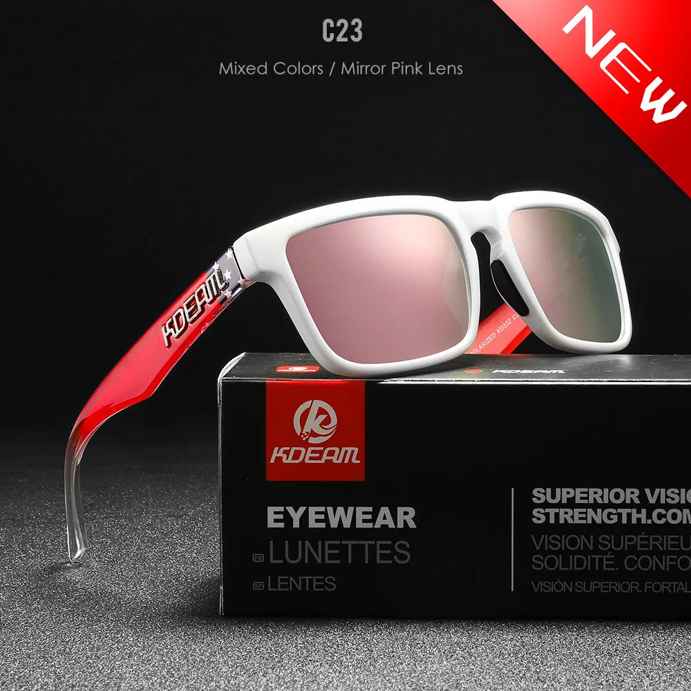 KDEAM Men's Polarized Sunglasses Fishing Lifestyles Mirrored Color Blocking Sun Glasses Women Legend Square Sunglass With Box