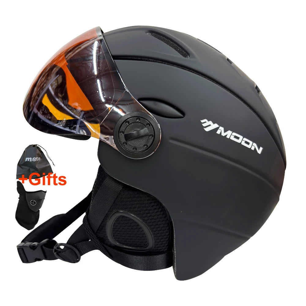 MOON Professional Half-Covered Ski Helmet Integrally-Molded Sports Man Women Snow Skiing Snowboard Helmets With Goggles Visor