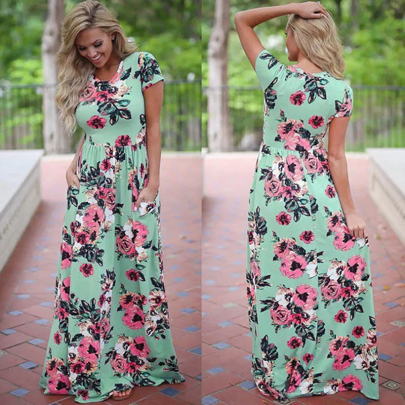 Women Summer Floral Print Maxi Dress 2024 LOOSE White Boho Beach Dress Women Vintage Evening Party Long Dress Vestidos Female
