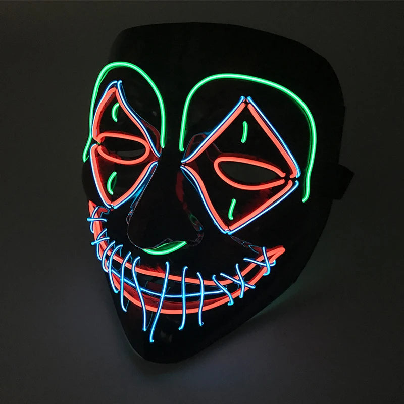 LED Killer Mask Halloween Dance Scary Theme Party Cosplay Costume Props LED Double Star Eyes Mask Glowing Colorful Creepy Mask