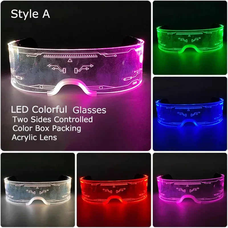 Halloween Party Glasses LED Light Up Cyberpunk Glasses Glowing Cool Goggles for Man Women Futuristic Cosplay Bar Party Props
