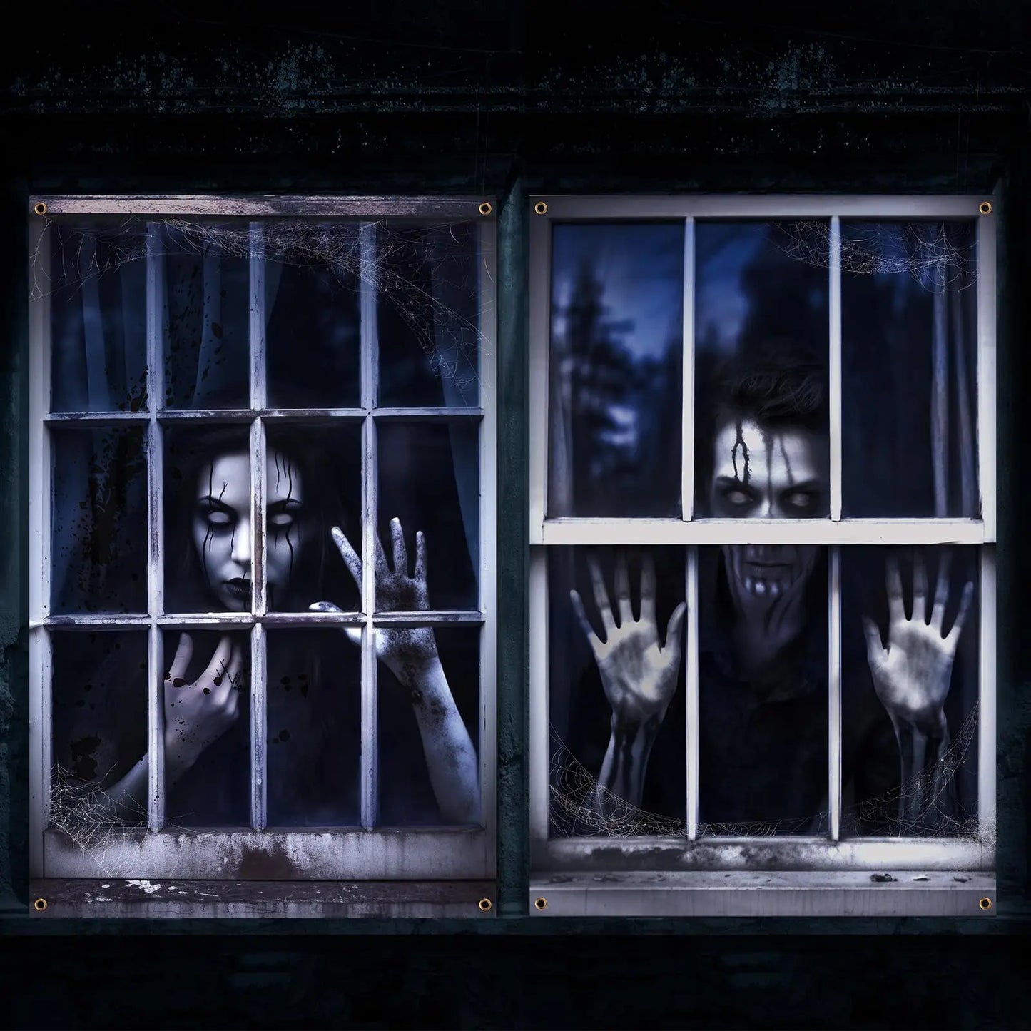 2 Pcs Scary Halloween Curtain Window Silhouette Decoration Blood Halloween Horror Halloween Window Poster