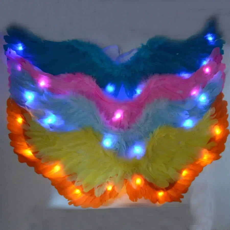 Women Girl LED Glow Light Up Angel Feather Wing Fairy Wings Props Birthday Wedding Party Christmas Halloween Costume Cosplay