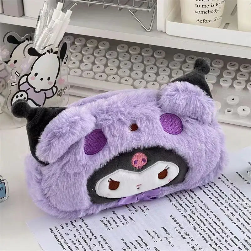 Sanrio Kuromi Cosmetic Bag Plush Pencil Case Hello Kitty Makeup Bag Large Capacity Stationery Pencil Pouch Storage Bag Girl Gift