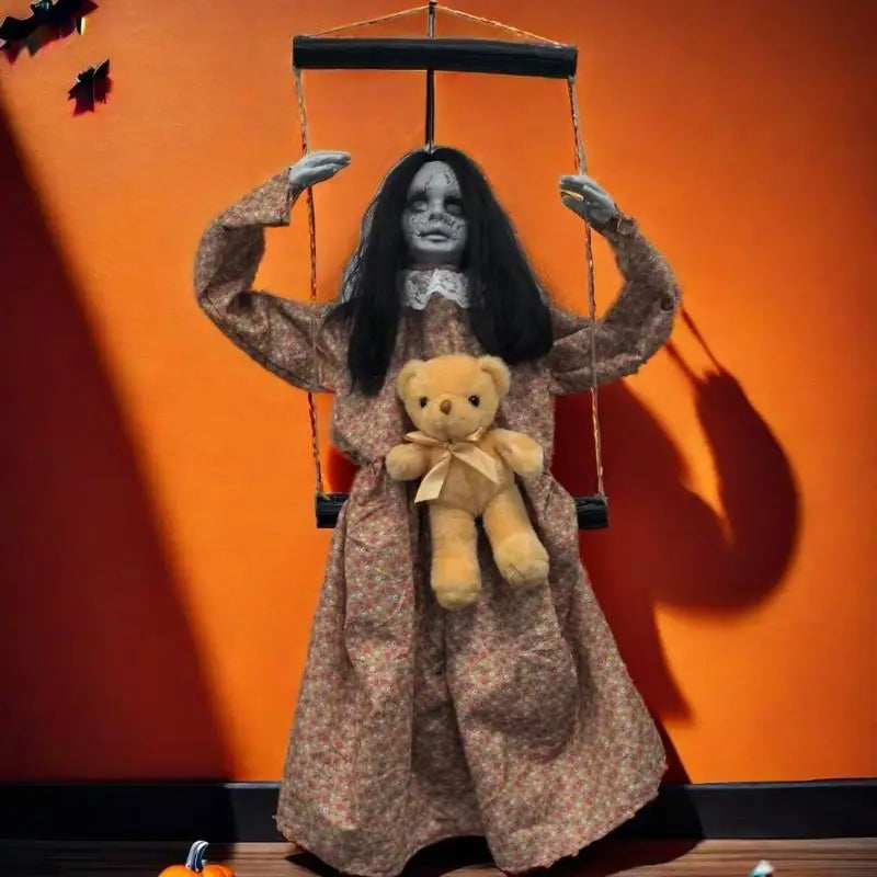 K43D Scary Halloween Decorations Sound Activated Swinging Ghostly Doll With Light Up Eye for Garden Yard Indoor and Outdoor
