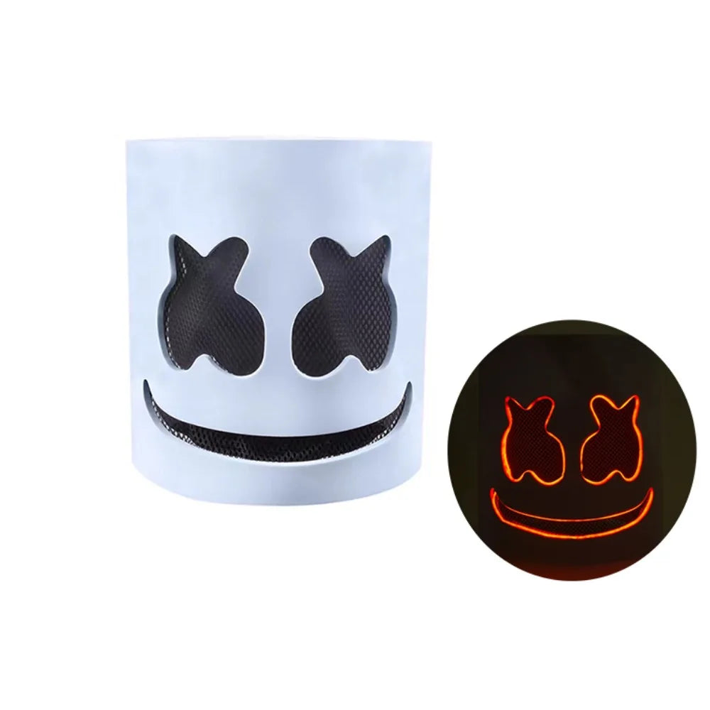 Cool LED Halloween Luminous Head Cover Glowing Plastic DJ Marshmallow Mask Neon Universal Cosplay Headgear Night Club