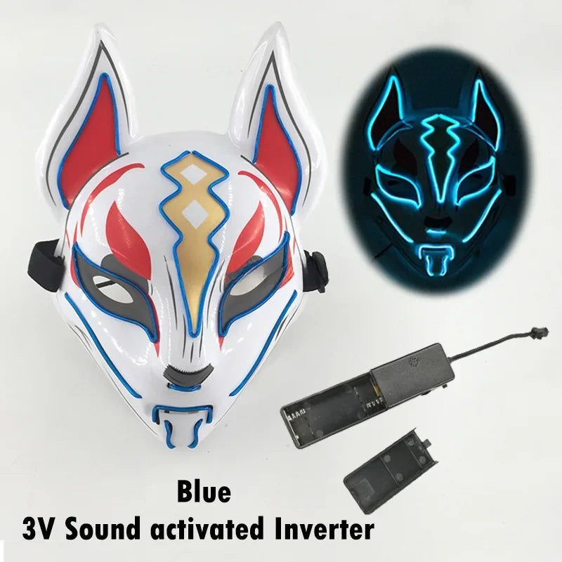 Glowing Halloween Party El Face Mask Japanese Anime Character Cosplay Led Clothing Fox Face Mask for Parties