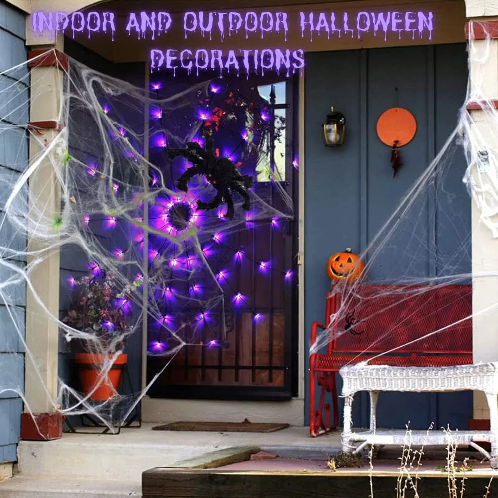 Halloween Party LED Light 70 LED String Ghost House Atmosphere Light Battery Powered Spider Web Lamp for Festival Party Decor