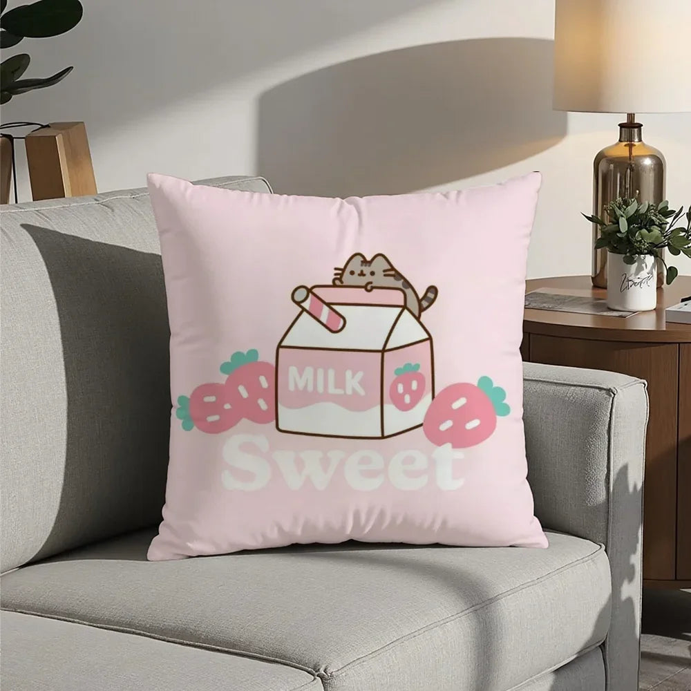 Cute P-PusheenS Cartoon Pillow Case Plush Fabric Soft Pillowcase Double Sided Print Cushion Cover Household Gifts