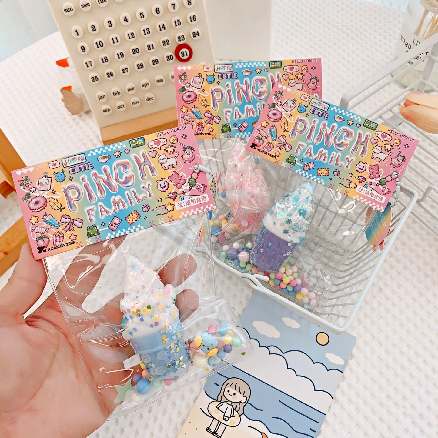 New Colorful Waffle Burgers Donut Squishy Stress Relief Toy Fashion Sequin Glitter Toys for Girl Soft Anti Anxiety Fidget Toy