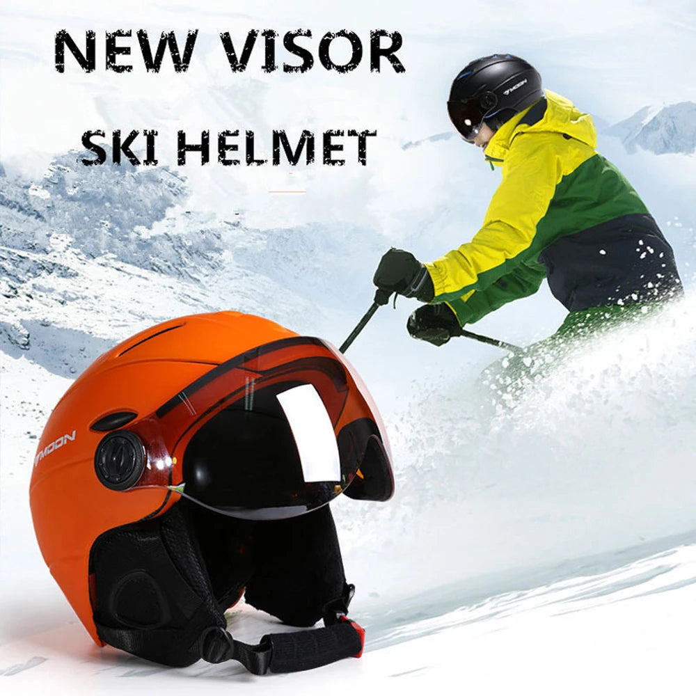 MOON Professional Half-Covered Ski Helmet Integrally-Molded Sports Man Women Snow Skiing Snowboard Helmets With Goggles Cover