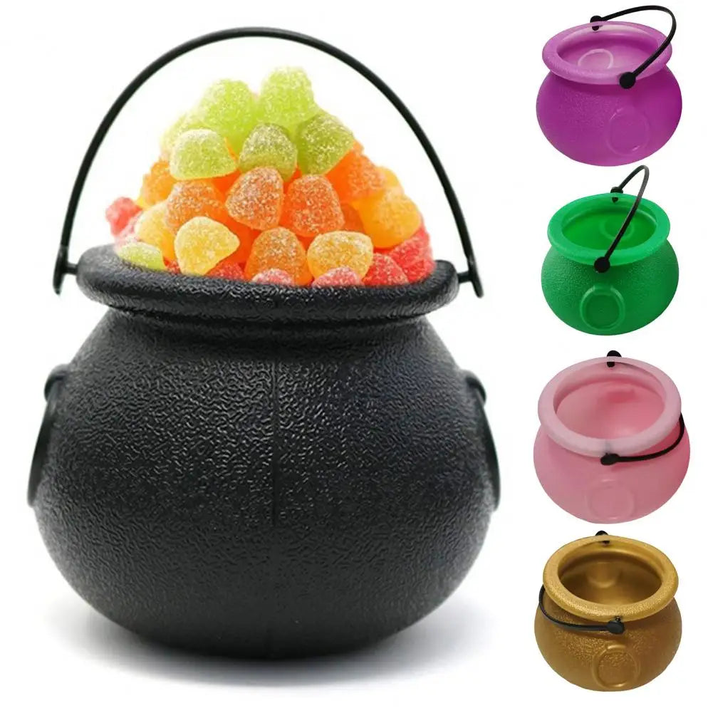 12Pcs Halloween Candy Buckets Black Plastic Witch Cauldron Kettle Halloween Pot Goody Holder for Party Favors