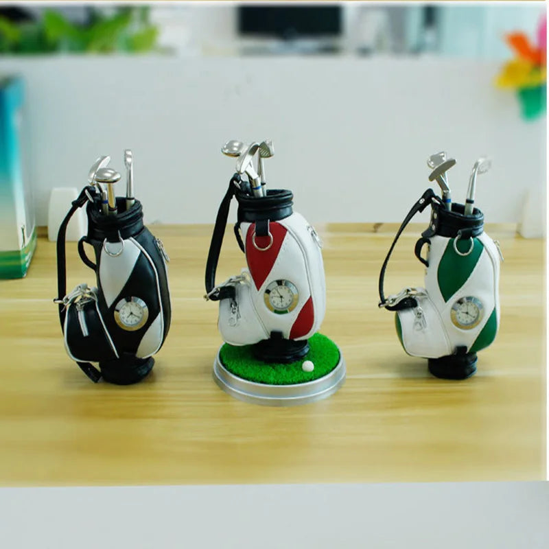 Golf Car With Pen and Watch Novelty Gifts With 3 Pieces Aluminum Pen Golf Bag Pencil Holder Golf Souvenirs Golf Accessories