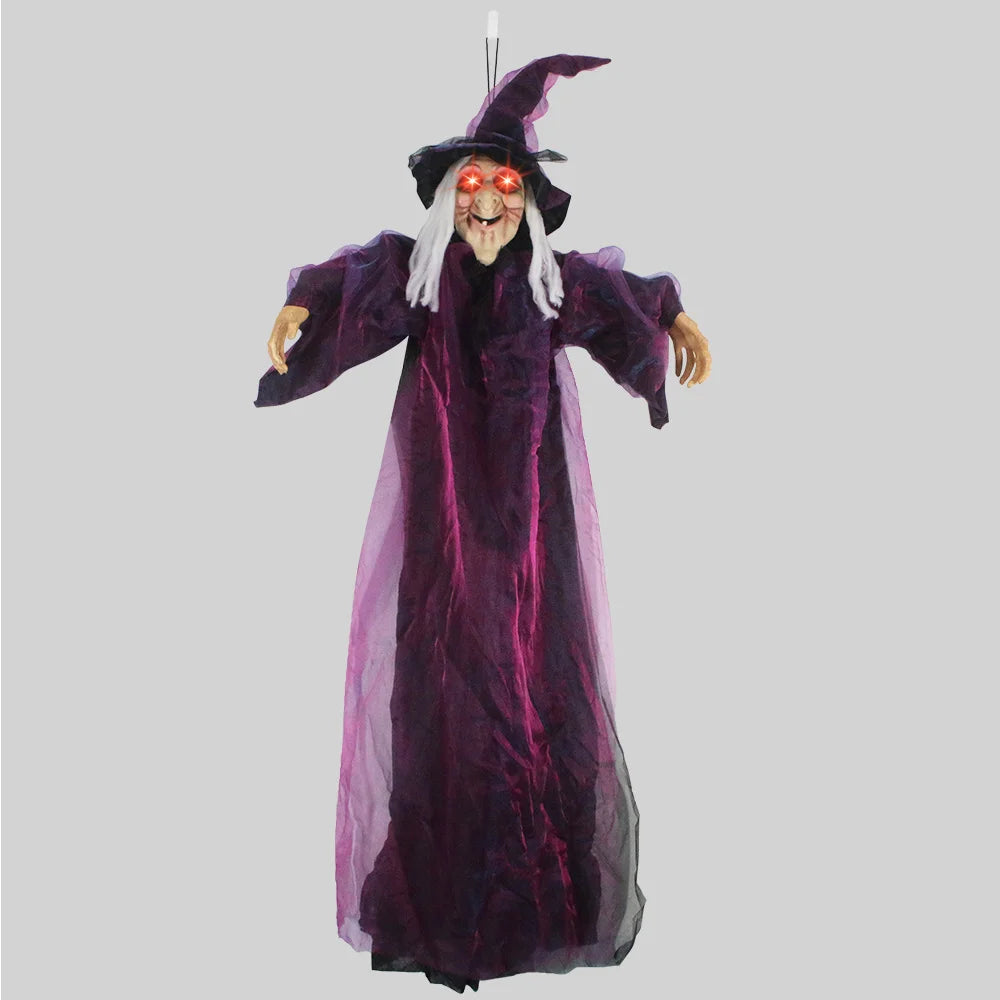 Halloween Life Size Talking Witch Purple Outdoor Spooky Scary Witch Animatronic Voice Controlled Glowing Screaming Decoration