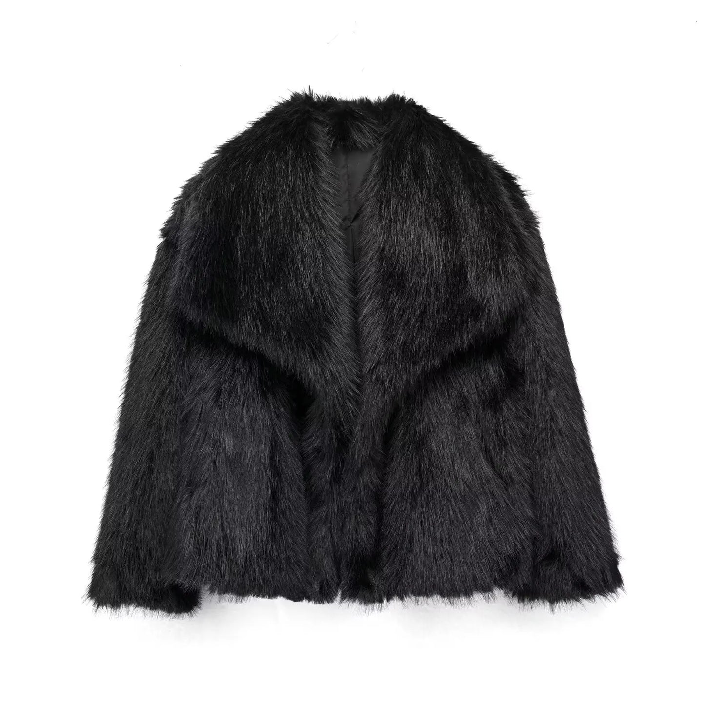 2025 Winter New Fashion Gradient Fluffy Fur Coat Women High Street Luxury Big Fur Collar Faux Fox Fur Jacket Female Overcoats