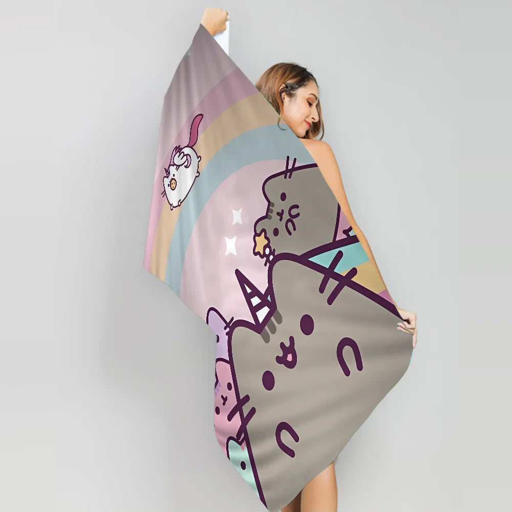 Cartoon P-Pusheen Kawai Cat Cartoon Beach Towel Cute Kawaii Room Decor Bath Girls Children Hand Towels for Bathroom Shower