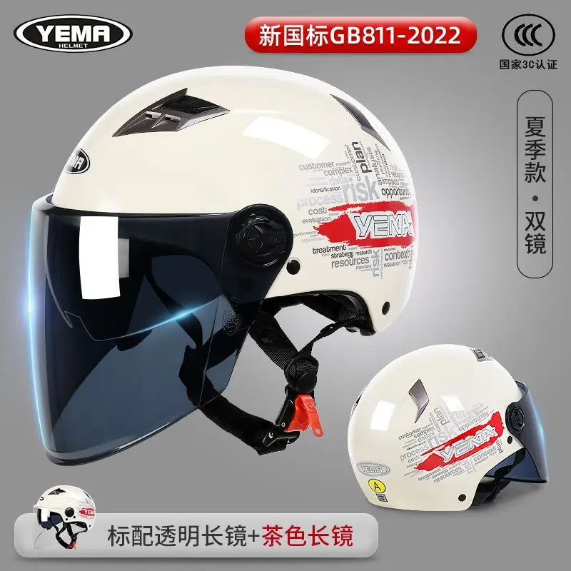 YEMA Casco Go Kart Scooter Motor Van Motorcycle Dual Lens Vintage Helmets Four Seasons Racing Half Helmets Casque Helmet