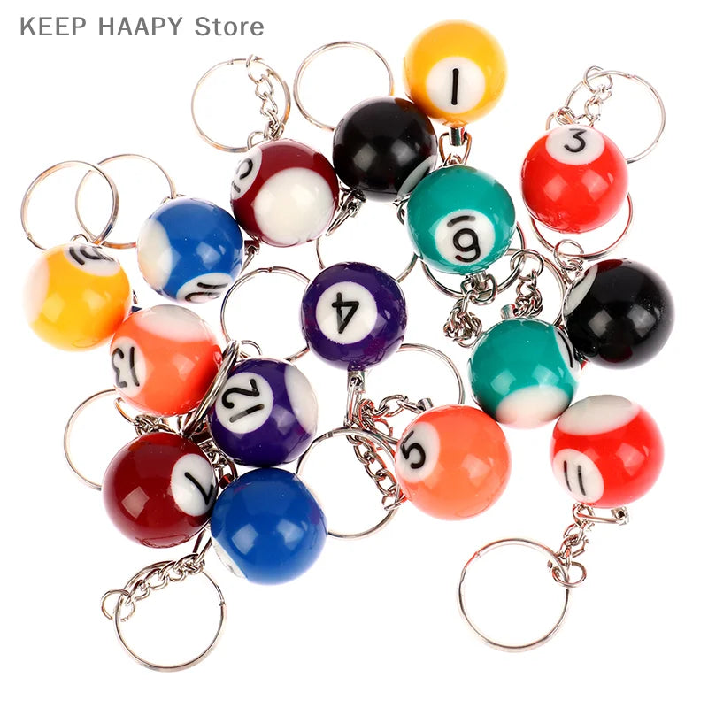 1PC Mini Billiard Shaped Keyring Assorted Colorful Billiard Pool Small Ball Keychain Hanging Pendant Ball Club Gift Souvenir