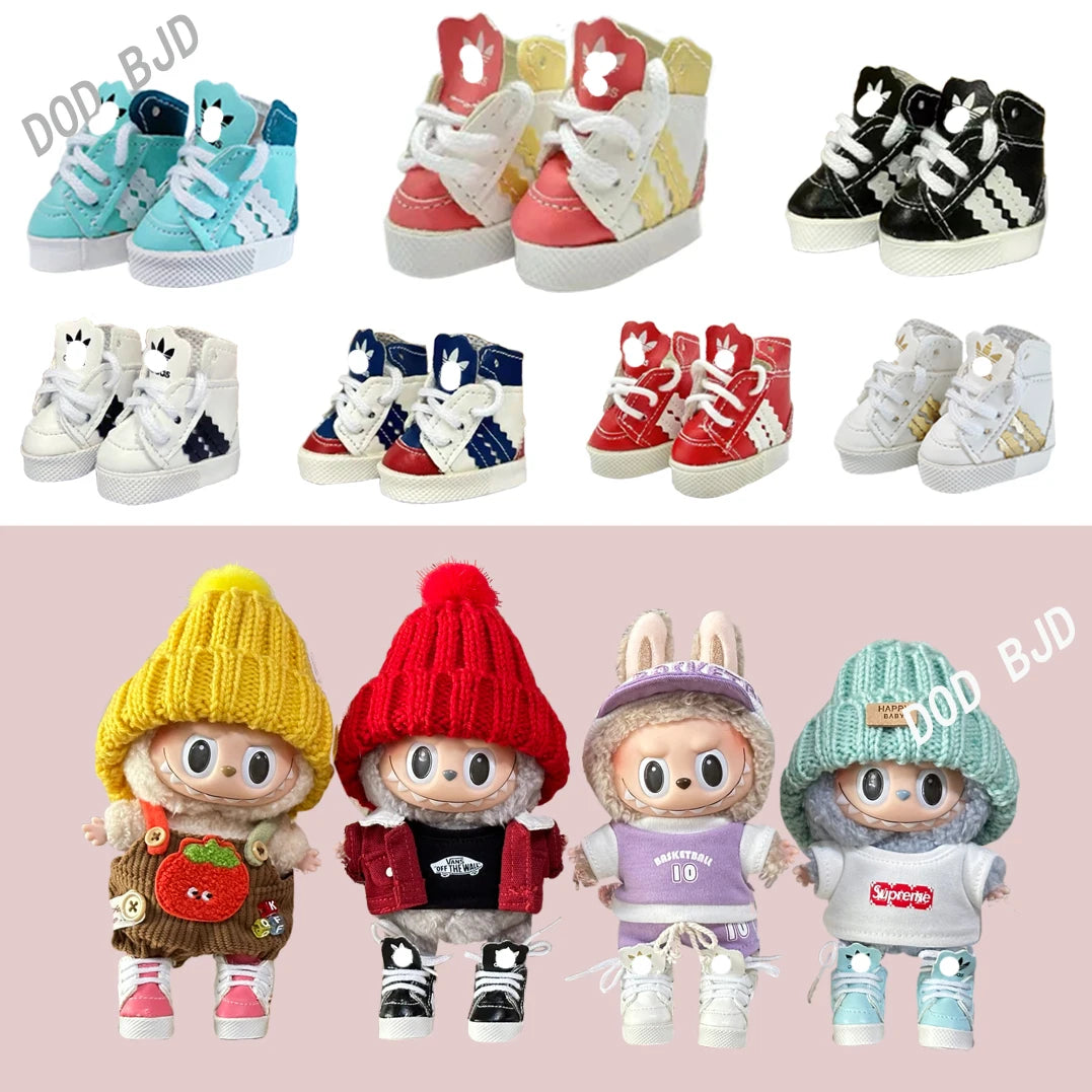 Labubu Shoes (4*1.8cm) Doll Sneakers ,For 17cm Macaron Plush and 15cm EXO Cotton Doll and 1/6 BJD Doll Clothes Shoe Accessoires