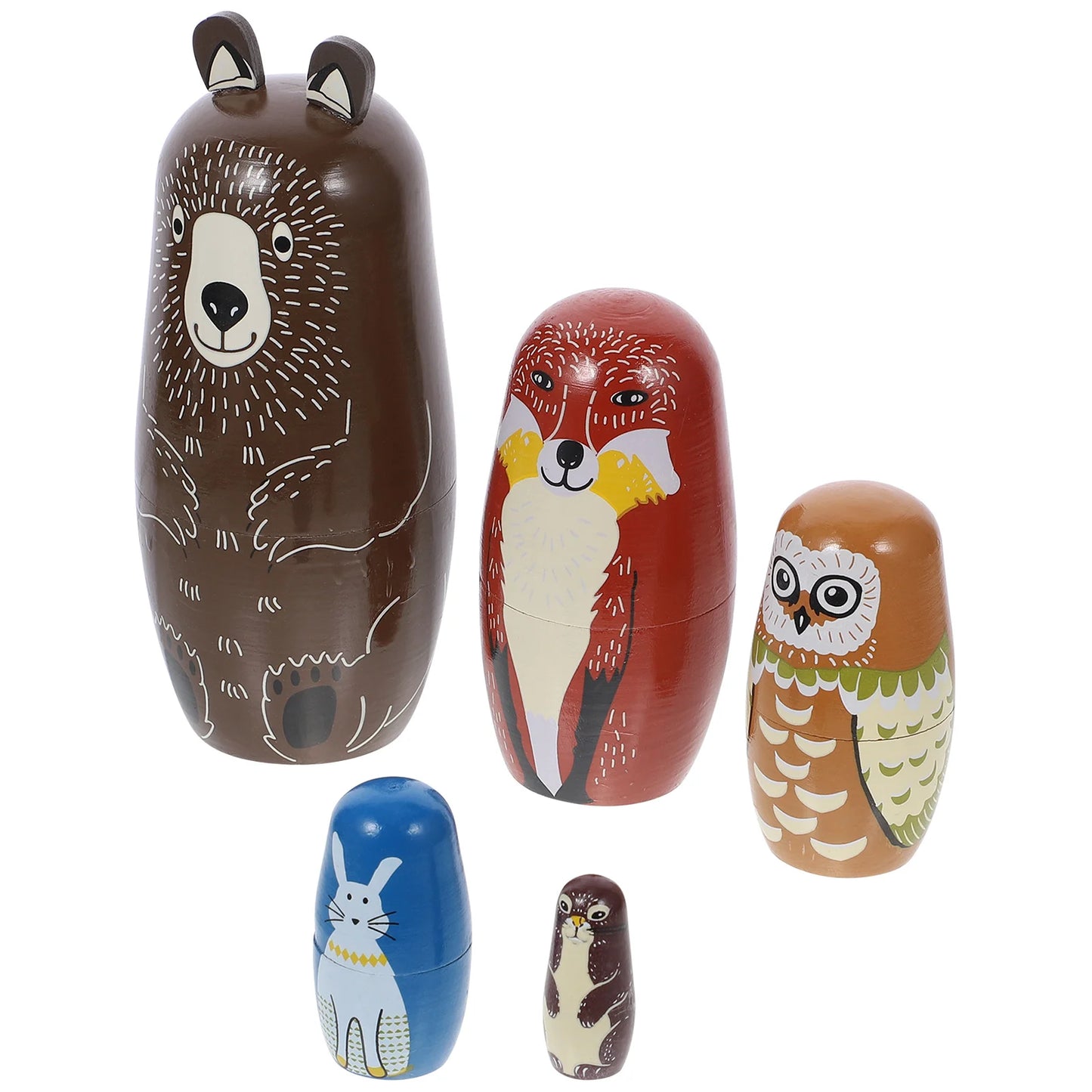 5 Pcs Bear Nesting Toy Owl Matryoshka Dolls Babushka Cartoon Russian Stacking Blank Boy