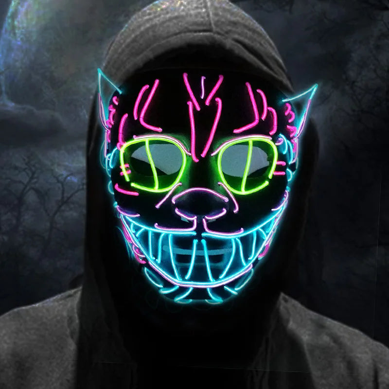 High Quality Cat King Full Face Headgear Mask Nightclub Disco Decorative Light Mask Halloween LED Glowing Mask