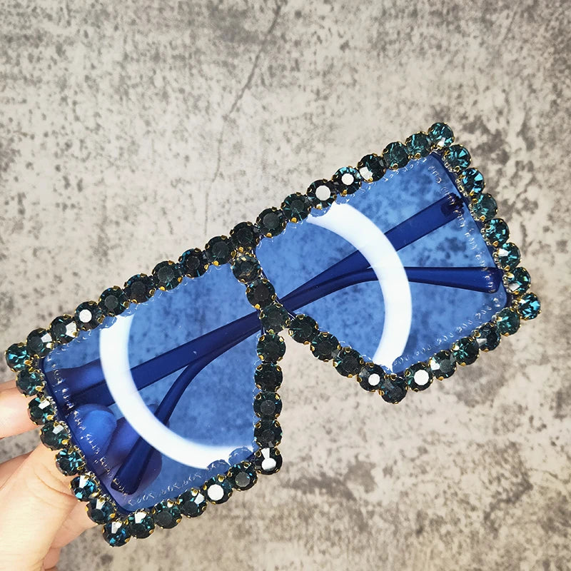 Oversized Glitter Crystal Sunglasses Women Square Sunglasses Bling Rhinestone Sun Glasses for Woman Luxury Fashion Shade UV400