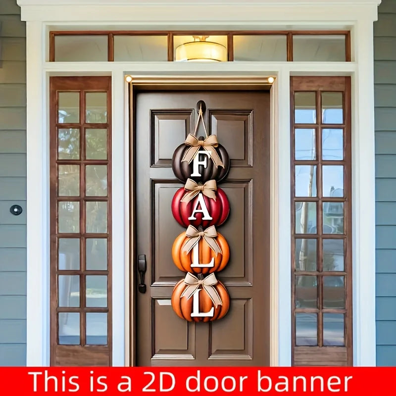 1pcs Autumn Pumpkin Welcome 2D Door Banner Thanksgiving Themed Party Decor Indoor and Outdoor Banners Polyester Background Cloth