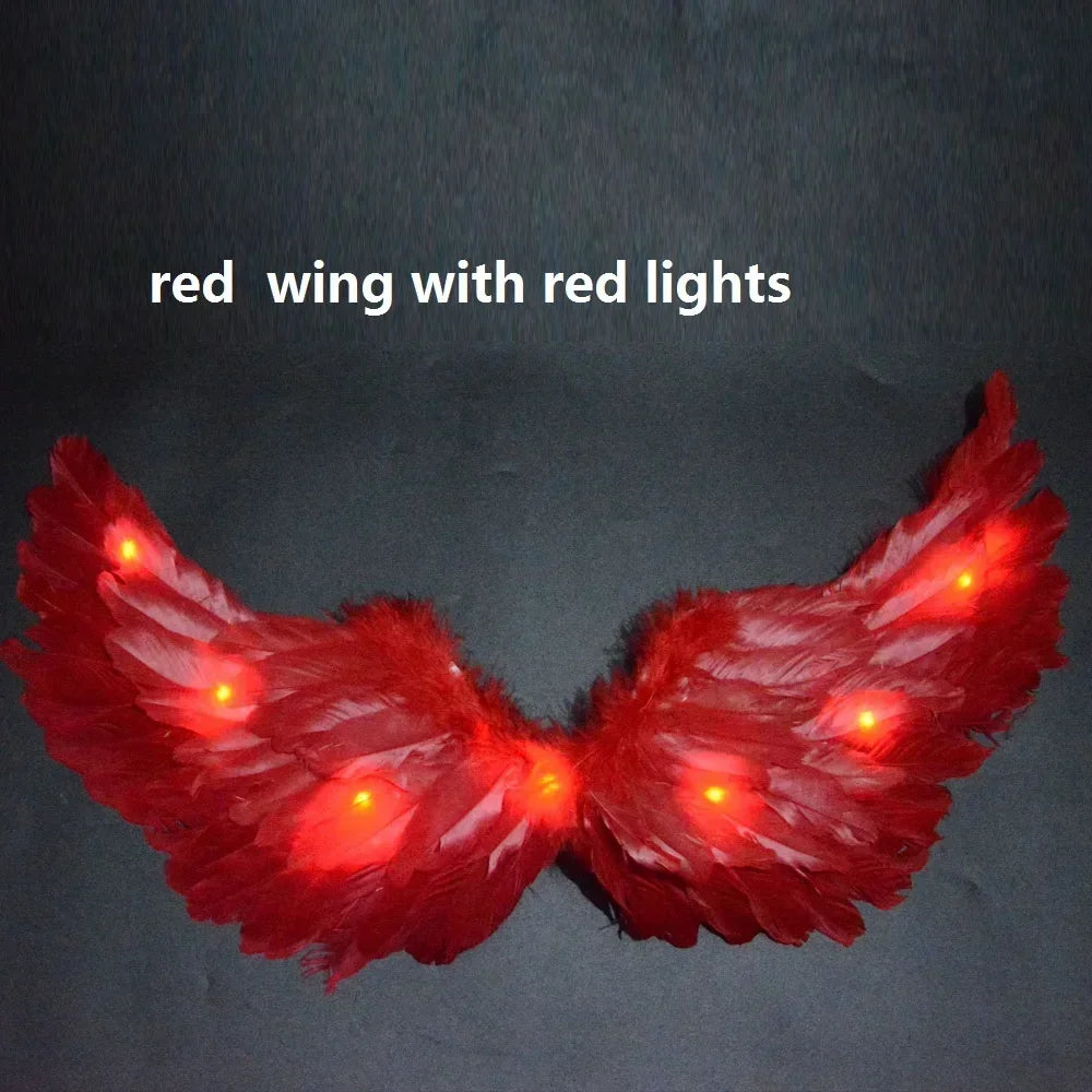 Women Girl LED Glow Light Up Angel Feather Wing Fairy Wings Props Birthday Wedding Party Christmas Halloween Costume Cosplay