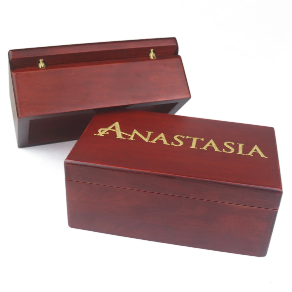 Rosiking Wooden Wine Red Clockwork Music Box Anastasia Jewelry Box With Mirror for Frends Girl and Children Birthday Gift