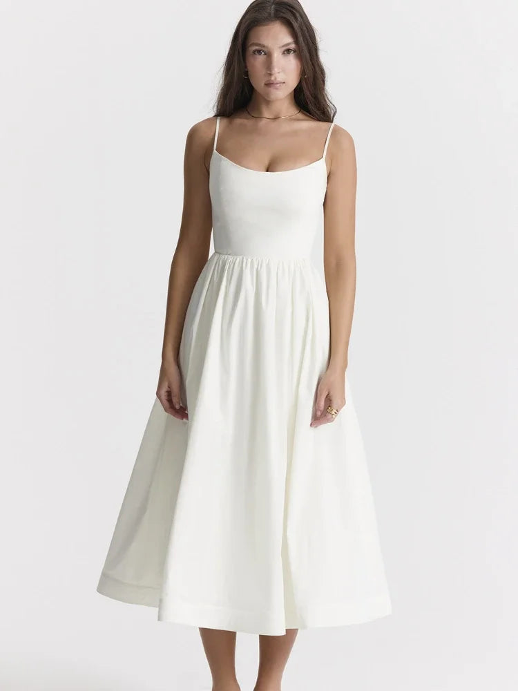 Suninheart Summer White Midi Beach Dress Elegant Spagehtti Strap a Line Wedding Guest Dress Casual Women Clothing 2023