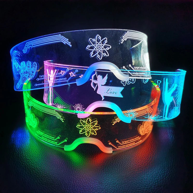 Halloween Party Glasses LED Light Up Cyberpunk Glasses Glowing Cool Goggles for Man Women Futuristic Cosplay Bar Party Props