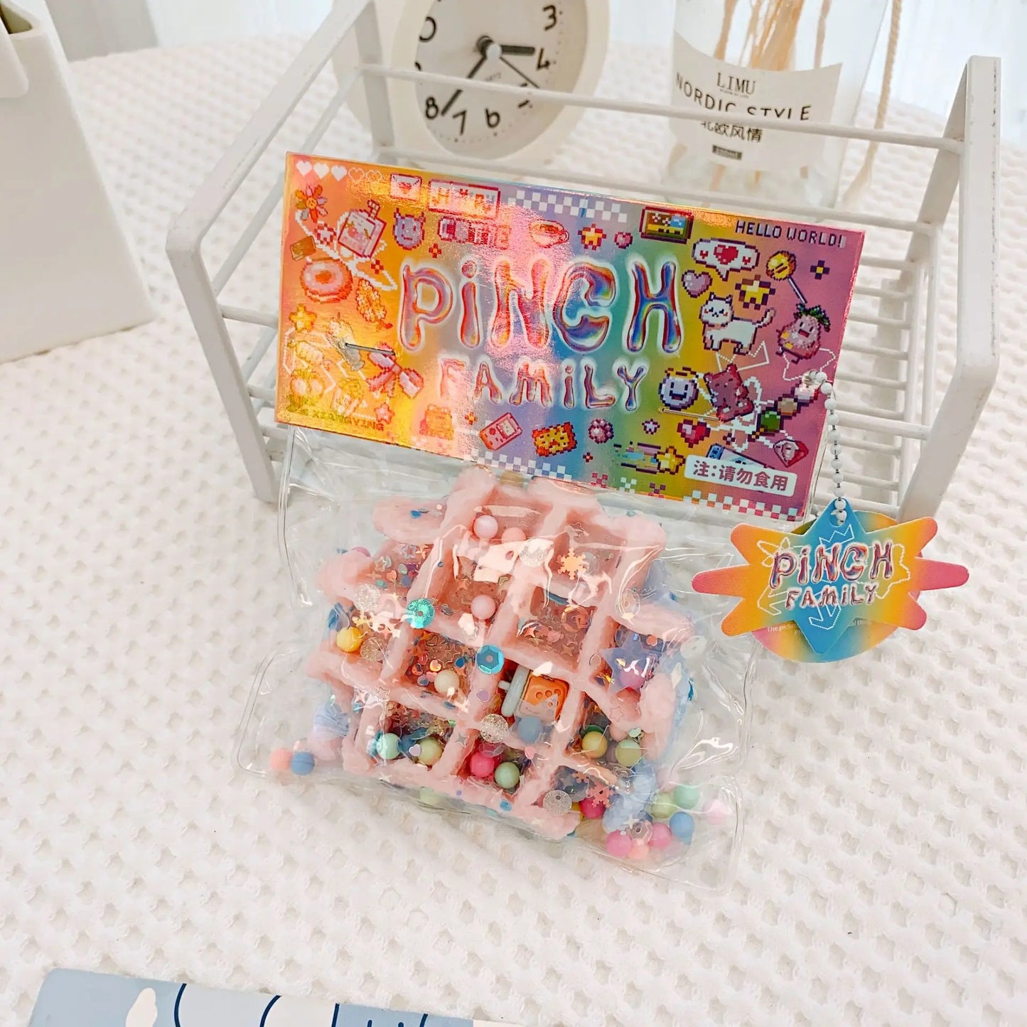 New Colorful Waffle Burgers Donut Squishy Stress Relief Toy Fashion Sequin Glitter Toys for Girl Soft Anti Anxiety Fidget Toy